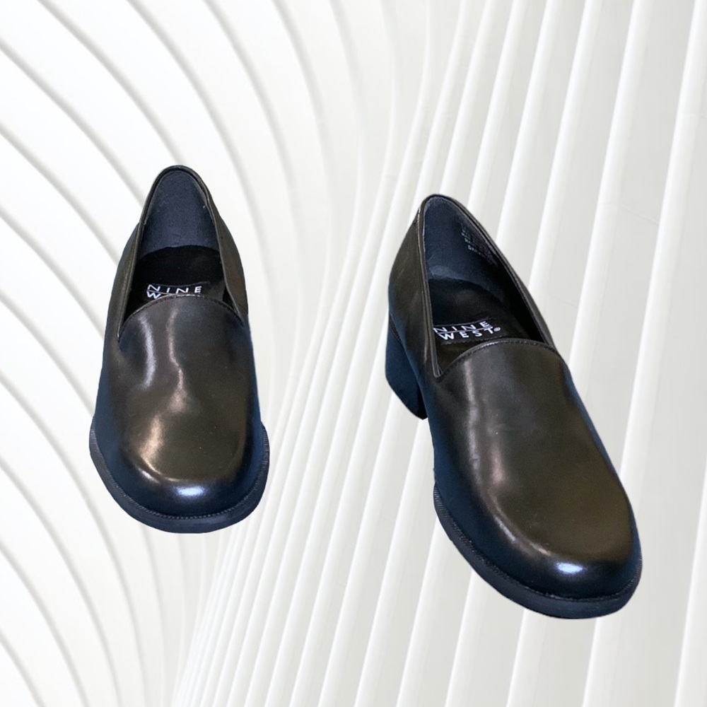 Like New Nine West Black Leather Loafers Brogues Slip-on Shoes